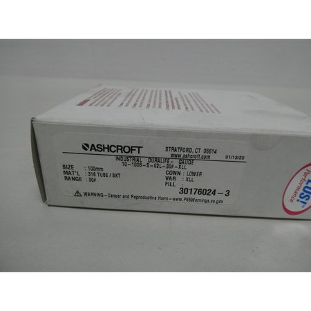 Ashcroft 100Mm 1/4In 0-30Psi Npt Pressure Gauge 10-1008-S-02L-30#-XLL